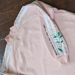 ADIDAS I Pink Turtle Neck LOVE-SET Sweatshirt w/ Embroidered Flowers & Quote, XS